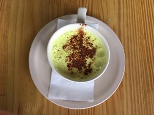 golden milk! So creamy and flavourful  at Huacamole Vegan Food in San Pedro