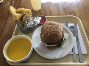 Patty burger at Huacamole Vegan Food in San Pedro