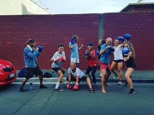 Crew hangs! at Barefoot Blender - Food Truck in Suffolk Park
