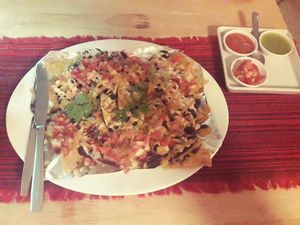 nachos with bean, vegan cheese,, salsas at Salsa Kitchen - Huay Kaew in Chiang Mai
