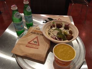 Falafel Hummus Bowl and Lentils Soup at Naf Naf Grill in Rosemont