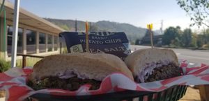 Mariposa vegan burger with vegenaise at High Country Cafe in Mariposa