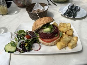beetroot burger  at La Mar de Vins in Mallorca