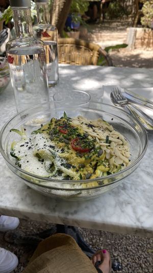 Vegan zucchini noodles in a very beautiful garden area at La Mar De Vins😄absolutely delicious   at La Mar de Vins in Mallorca
