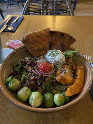 Watson’s bowl: disappointing. They didn’t notify me about their quinoa being out of stock, so I got this low-protein salad with half-raw pumpkin.  at Mr. & Mrs. Watson in Amsterdam