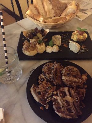 cheese platter and waffle at Mr. & Mrs. Watson in Amsterdam