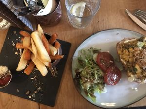 Mixed fries and tofu scramble on toast  at Mr. & Mrs. Watson in Amsterdam