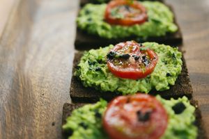 Edamame Hummus on toasted pumpernickel  at Wabi-Sabi Cafe in Shimoda