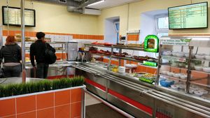 menu, buffet spread and payment counter at Dobraya Stolovaya - Bauman St in Kazan