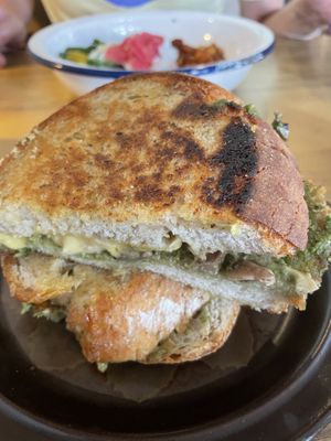 Cheese, mushroom, pesto toastie  at Loves Cafe in Weston-super-mare