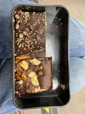Millionaire shortbread and brownie (vegan)  at Loves Cafe in Weston-super-mare
