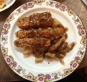 KFC style tempeh, chips & gravy - vegan junk food night  at Loves Cafe in Weston-super-mare