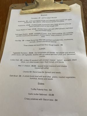 Menu at Loves Cafe in Weston-super-mare