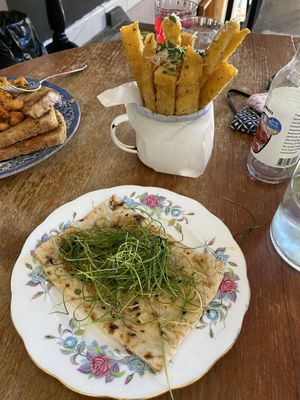 Garlic bread and fries  at Loves Cafe in Weston-super-mare