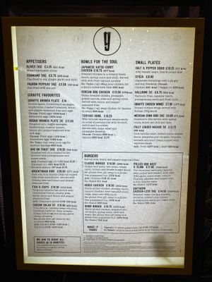 Full Menu at LHR - Giraffe - T5 in West London
