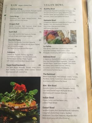 Vegan menu- loads of other vegan options too!  at Verdant Organic in Benoa