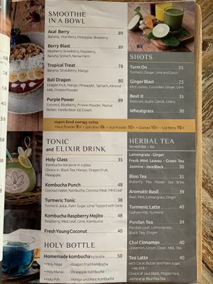 Menu at Verdant Organic in Benoa