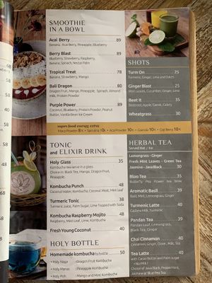 Menu at Verdant Organic in Benoa