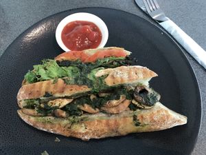 Vegan mushroom in a warm baguette  at Strata Cafe - The University of Auckland  in Auckland