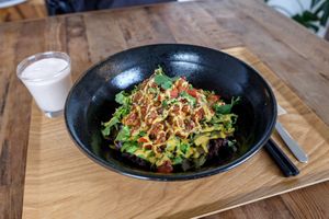 Taco rice with roselle yogurt drink at plant-HOLIC in Ginowan