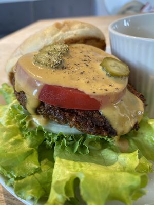 Tempe (I think) burger. Perfect. at plant-HOLIC in Ginowan