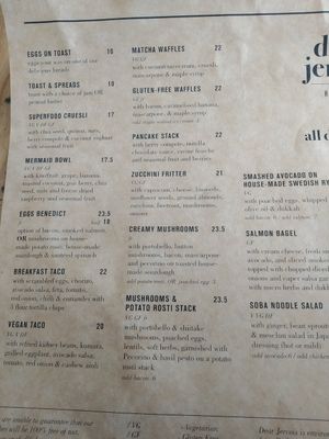 Menu at Dear Jervois in Auckland