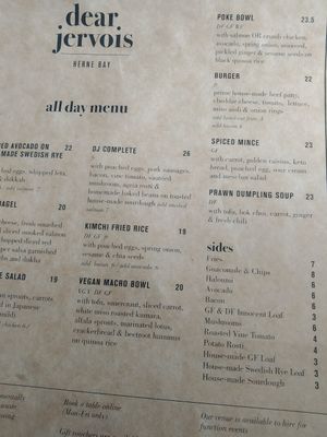 Menu at Dear Jervois in Auckland
