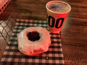 CHUNKY vegan doughnut and oat cappuccino at Doughnotts in Nottingham