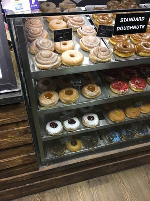 doughnuts - everything on the trays on the left is vegan  at Doughnotts in Nottingham