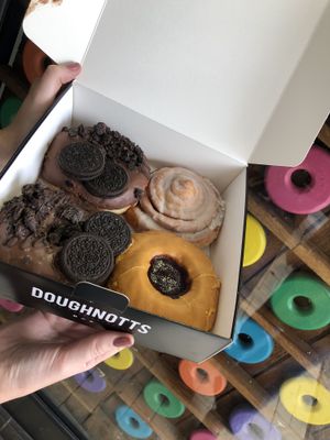 Oreo, peanut butter & jelly and cinnamon swirl donuts!!!  at Doughnotts in Nottingham