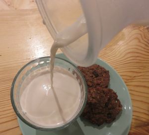 Freshly made almond milk , served with a choice of fkavours including Cinammon , Cardamom, Masticha, vanilla and for the kids delicious Choco Milk . All sugar free . Enjoy with a gluten free Cookie  at Solar Kitchen Bar in Larnaca