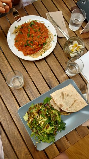 Lentil Bolognese at Solar Kitchen Bar in Larnaca