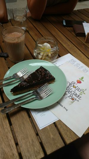 Raw hazelnut tart at Solar Kitchen Bar in Larnaca