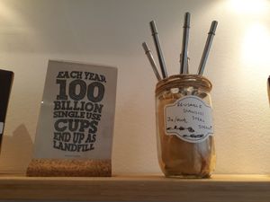 Reusable stainless steel straws at Solar Kitchen Bar in Larnaca