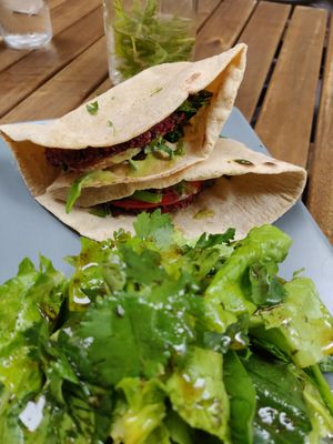 Sprouted lentil burger... at Solar Kitchen Bar in Larnaca