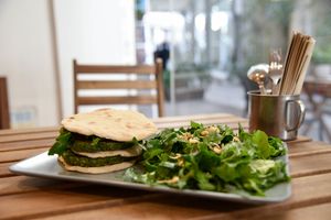 Spinach Burger at Solar Kitchen Bar in Larnaca