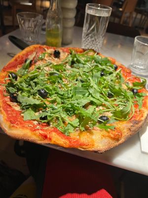 Mushroom bosco pizza with extra mushrooms and olives  at Pizza Express - St Paul's Place in Sheffield