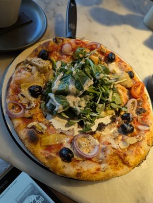 Vegan Leggera Giardinera pizza/salad combo at Pizza Express - St Paul's Place in Sheffield