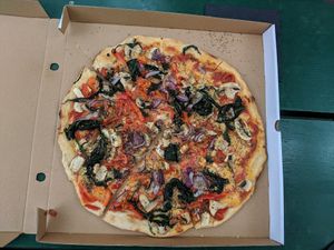 Vegan pizza (the first option) at Pizzeria Bella in Nelson