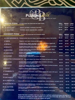 Menu  at Pizzeria Bella in Nelson