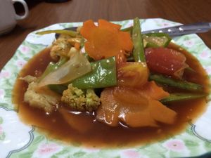 hot and suor crab  at Soe Pyi Swar Vegetarian Centre 斋全素食餐室 in Yangon