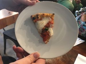 Margarita Pizza from the soft opening night! Was yummy but I like the garlic pizza the best.  at Die Pie in Edmonton