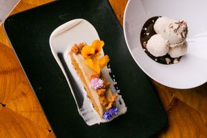 Pumpkin Cheesecake with coconut jamuns at Die Pie in Edmonton