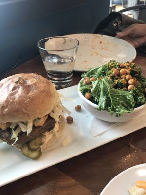 Burger n side kale Caesar  at Die Pie in Edmonton