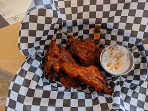 spicy wings with ranch sauce  at Die Pie in Edmonton
