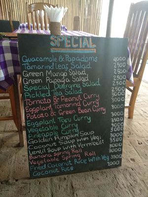 Menu specials at Yar Pyi in Bagan