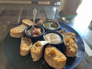 Garlic Bread with homemade Spreads  at Bek Semilla de Vida in San Cristobal De Las Casas