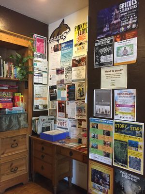 board games, community board at Steep Mountain Teahouse in Bozeman