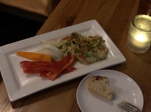 Hummus served with Red bell peppers and Kohlrabi  at PinPoint Restaurant in Wilmington