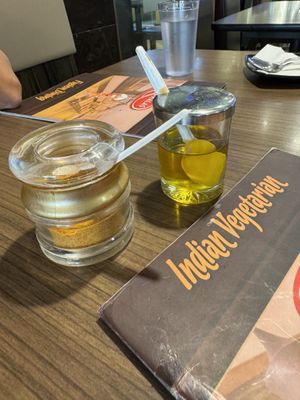 Oil and “Gun” Powder provided  at Komala's Restaurant - Little India in Central Singapore